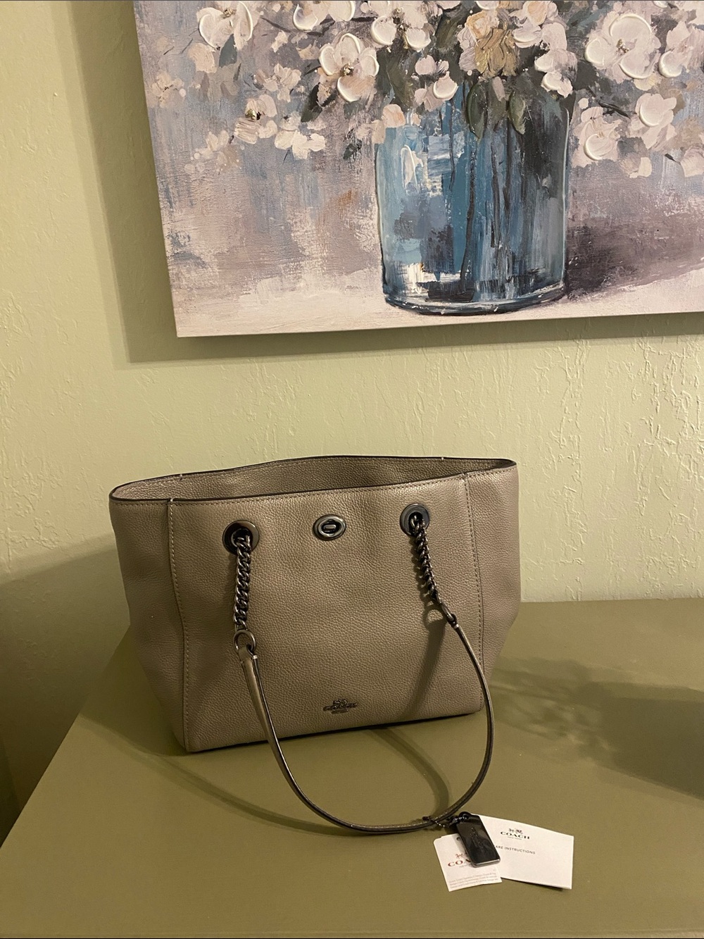 Coach Pebbled Leather Shoulder Tote in Taupe